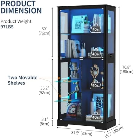 خزانة عرض بطول 71 بوصة مع 5 طب - مراجعة Glass Cabinet Display وسعره