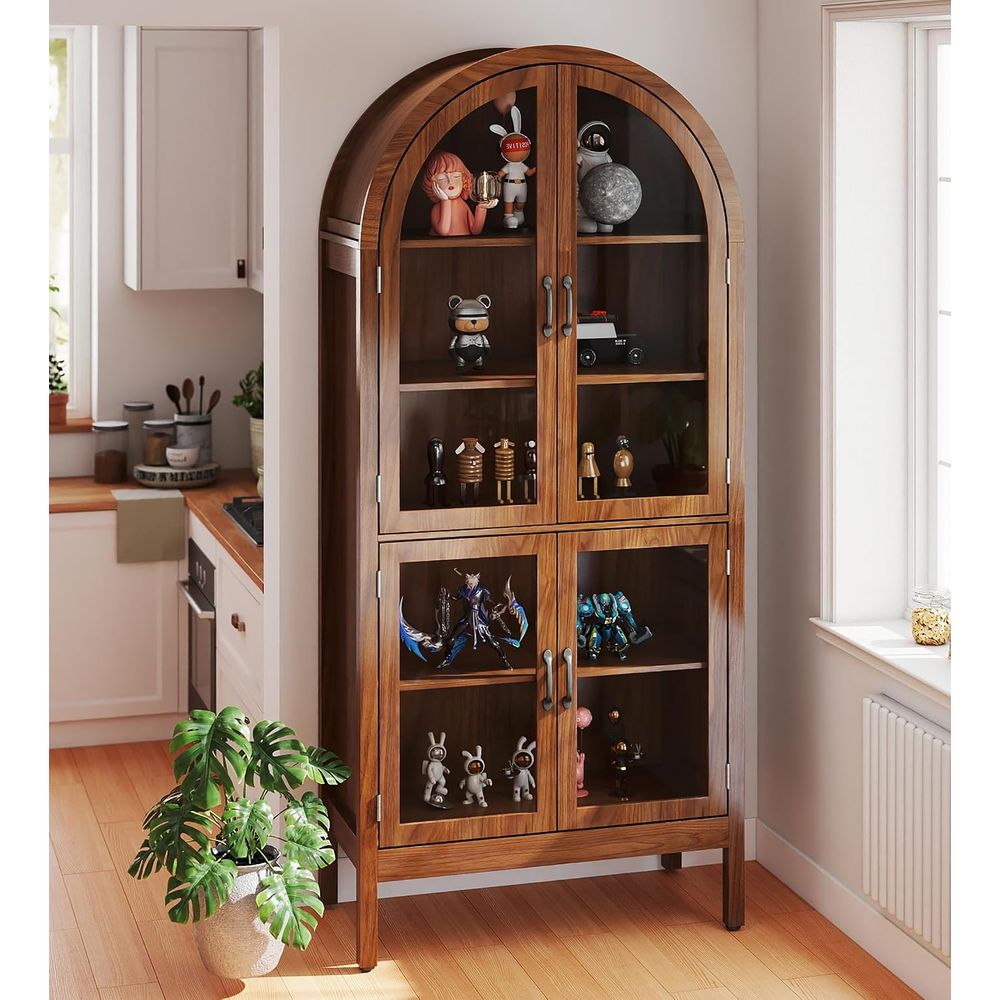 خزانة عرض من خشب الجوز والزجاج - مراجعة Glass Cabinet Display وسعره