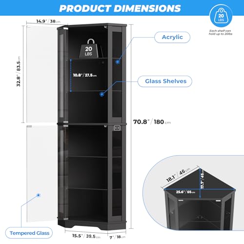 خزانة عرض زاوية بارتفاع 71 بوص - مراجعة Glass Cabinet Display وسعره