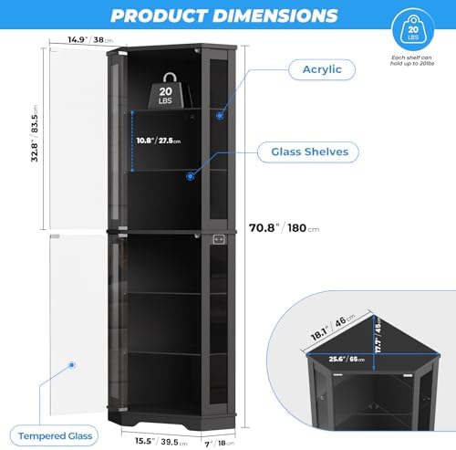 خزانة عرض زاوية بطول 71 بوصة م - مراجعة Glass Cabinet Display وسعره